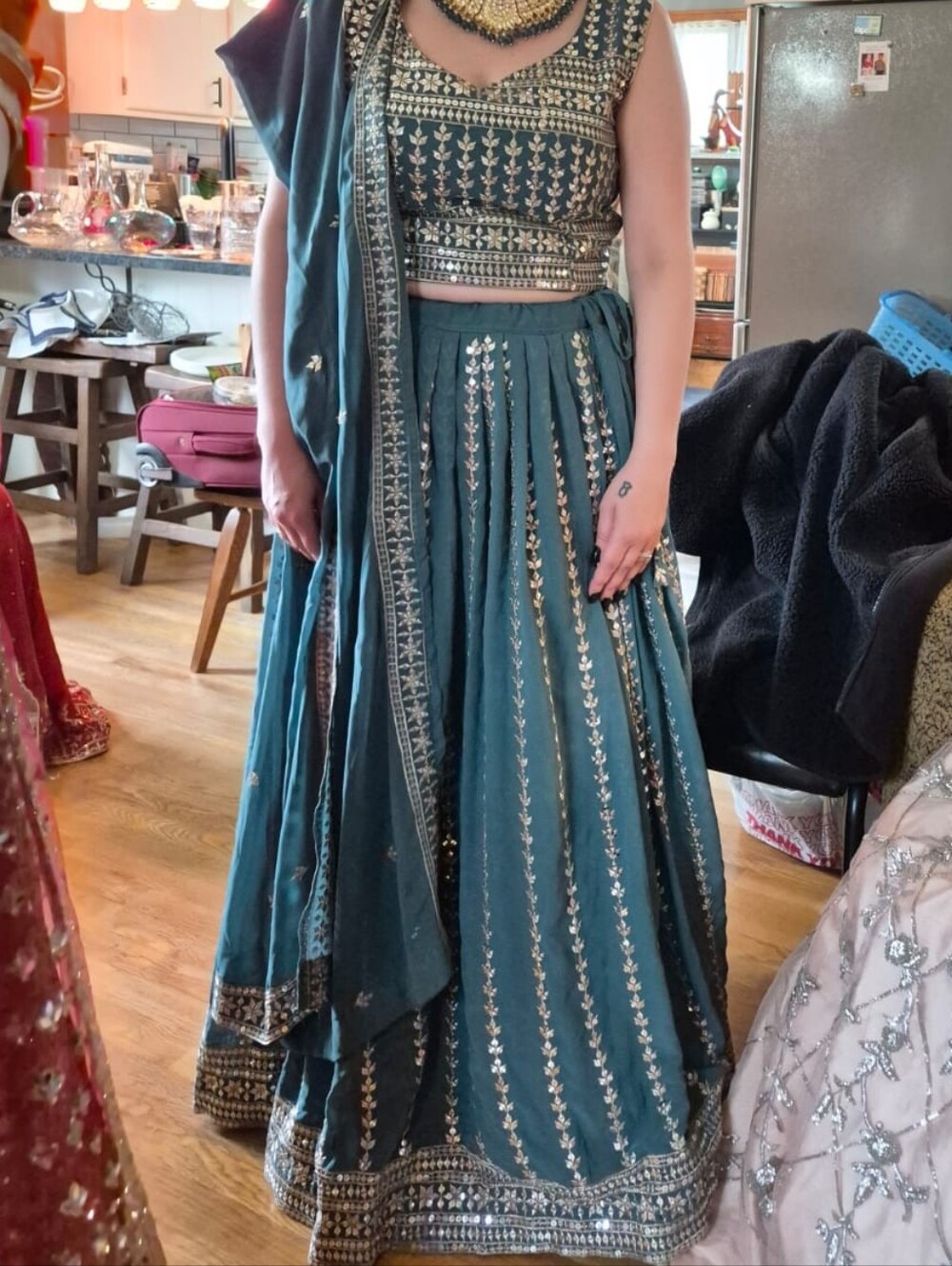 Teal Embroidered Women’s Lehenga with Dupatta